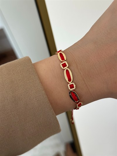 Ruby Kırmızı Taşlı İpli Bileklik 3842