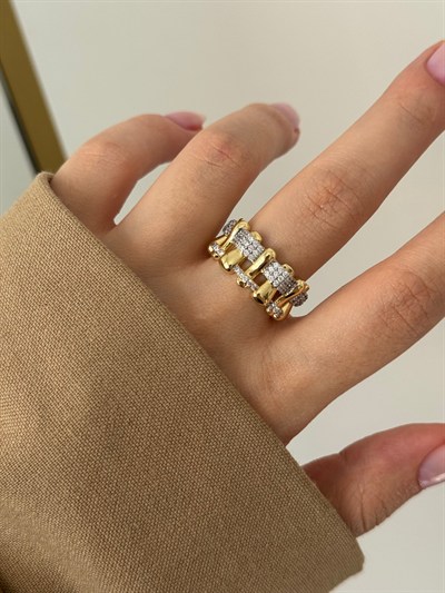 Taş Detaylı Gold Tasarım Yüzük 3915