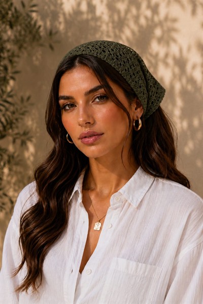 Triko Delikli Örgü Bandana 3983