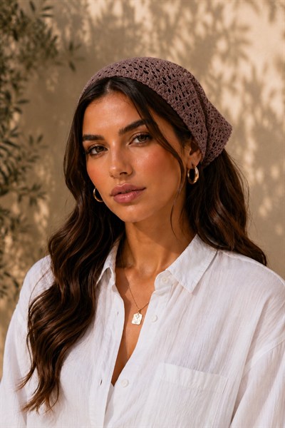 Triko Delikli Örgü Bandana 3982