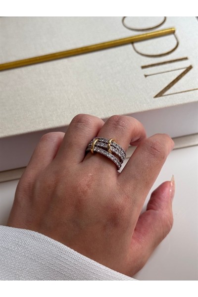 Üçlü Zirkon Detaylı Gold Halka Yüzük” 4890