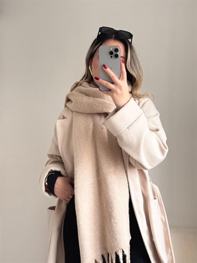 Yumuşak Dokulu Pinterest Atkı Bej 4053