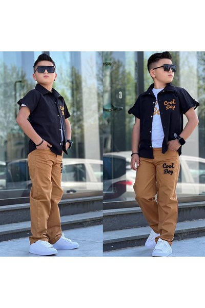 COOL BOY NAKIŞLI GÖMLEKLİ 3LÜ ERKEK TAKIMI