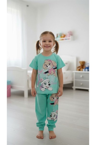 Kız Çocuk Çizgi Film Karakterkeri Baskılı T-shirt Eşofman Ikili Takım