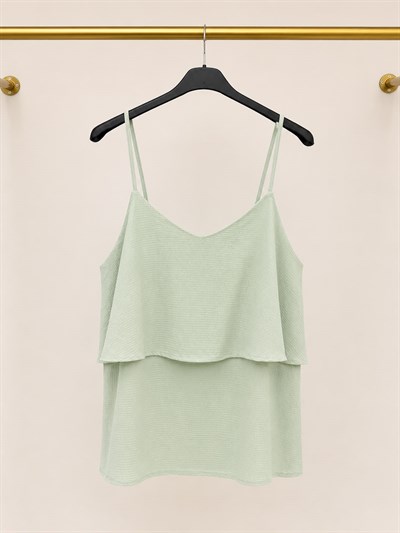 Mint Yeşili Kat Detaylı Askılı Bluz