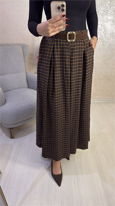 Nubuk Kemerli Ekose Pantolon
