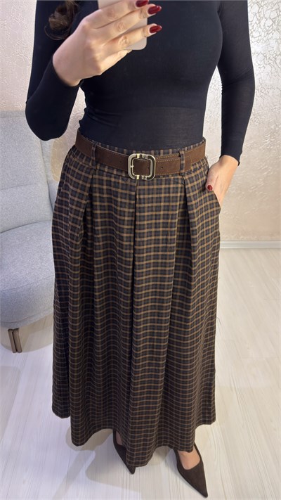 Nubuk Kemerli Ekose Pantolon