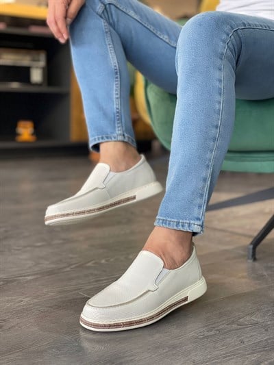 Kemik Beyaz Hakiki Deri Günlük Kullanım Loafer Erkek Ayakkabı LB1046