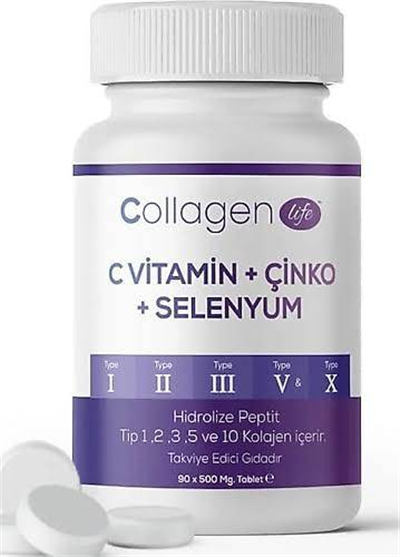 Hidrolize Kollajen , C Vitamini, Çinko, Selenyum İçeren Takviye Edici Gıda