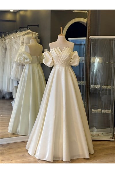 Beyaz Işık Saten Drape Detaylı Maxi Boy Nişan Ve Gece Elbisesi