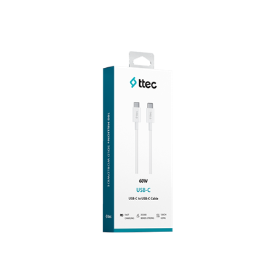 2DK36B ttec USB-C - USB-C 120cm 60W PD/QC Hızlı Şarj/Data Kablosu Beyaz