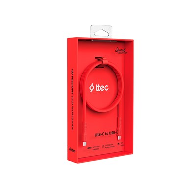 2DK59NK ttec USB-C - USB-C 120cm 60W PD/QC Hızlı Şarj/Data Kablosu Neon Kırmızı