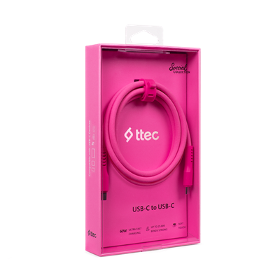 2DK59NP ttec USB-C - USB-C 120cm 60W PD/QC Hızlı Şarj/Data Kablosu Neon Pembe