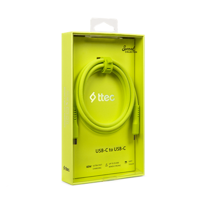 2DK59NS ttec USB-C - USB-C 120cm 60W PD/QC Hızlı Şarj/Data Kablosu Neon Sarı