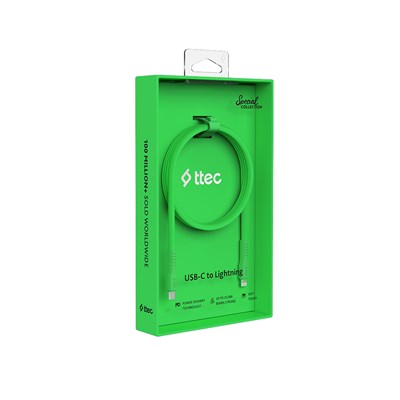 2DK60NY ttec USB-C - Lightning Hızlı Şarj Kablosu 120cm Neon Yeşil