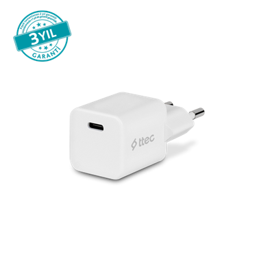 2SCG20B ttec SmartCharger GAN 20W PD Seyahat Hızlı Şarj Aleti Beyaz