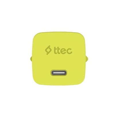 2SCG20CNS ttec SmartCharger GAN 20W PD Seyahat Hızlı Şarj Aleti + USB-C - USB-C 3A Kablo Neon Neon Sarı