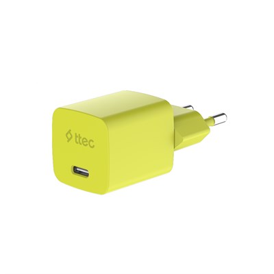 2SCG20CNS ttec SmartCharger GAN 20W PD Seyahat Hızlı Şarj Aleti + USB-C - USB-C 3A Kablo Neon Neon Sarı