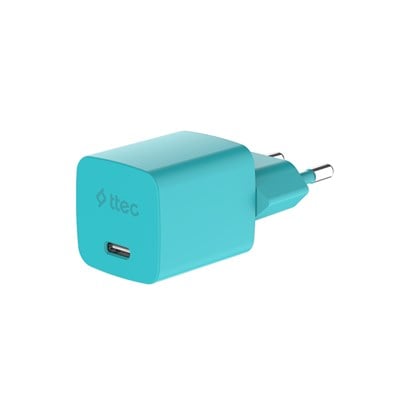 2SCG20LNM ttec SmartCharger GAN 20W PD Seyahat Hızlı Şarj Aleti + USB-C - Lightning 120cm Kablo Neon Neon Mavi