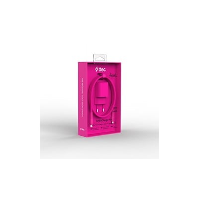 2SCG20LNP ttec SmartCharger GAN 20W PD Seyahat Hızlı Şarj Aleti + USB-C - Lightning 120cm Kablo Neon Neon Pembe
