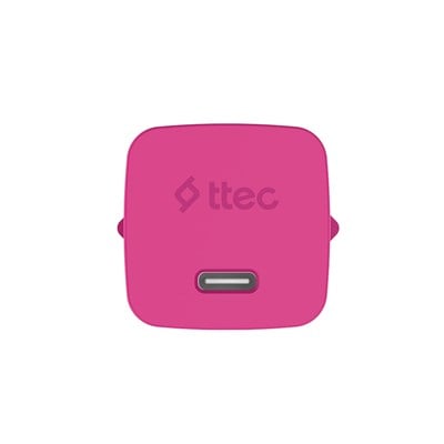 2SCG20LNP ttec SmartCharger GAN 20W PD Seyahat Hızlı Şarj Aleti + USB-C - Lightning 120cm Kablo Neon Neon Pembe