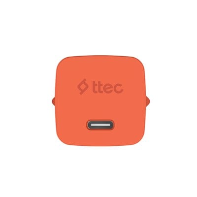 2SCG20LNT ttec SmartCharger GAN 20W PD Seyahat Hızlı Şarj Aleti + USB-C - Lightning 120cm Kablo Neon Neon Turuncu
