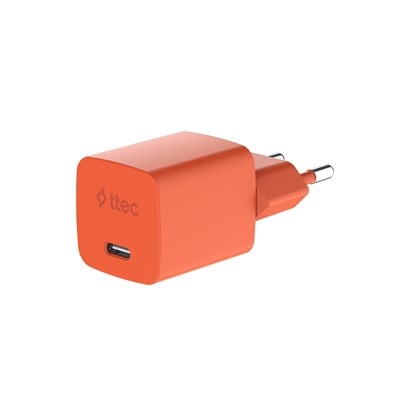 2SCG20LNT ttec SmartCharger GAN 20W PD Seyahat Hızlı Şarj Aleti + USB-C - Lightning 120cm Kablo Neon Neon Turuncu