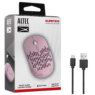 Altec Lansing ALBM7422 Pembe 2.4GHz Şarj Edilebilir Tek Renkli 1600DPI Optik Kablosuz Mouse