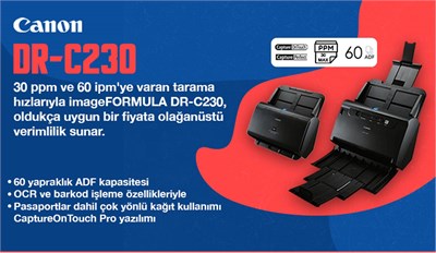 Canon Dr-C230 A4 Dublex Doküman Tarayıcı Dakikada 30 Sayfa Tarama Hızı
