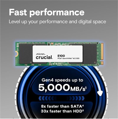Crucial 1TB  E100 CT1000E100SSD8 1TB (5000-4500MB-s) M.2 2280 PCIe 4.0 NVMe Ssd Disk