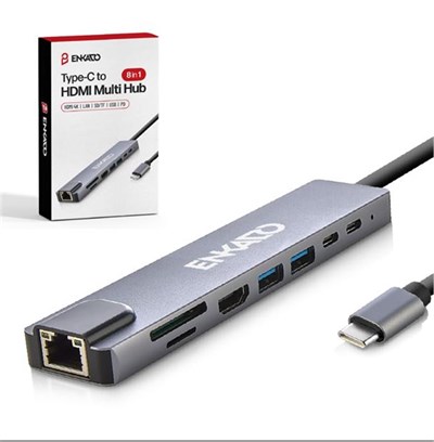 ENKADO EKD-TP42 TYPE-C TO TO HDMI 8İN 2PD+2 USB 2,0 +HDMI 4K +SD-TF+ETHERNET 100MBS