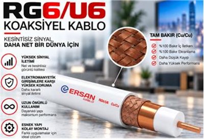 Ersan RG 6-U6 Cu - Cu Class B PVC 100 Metre Beyaz Uydu Kablosu