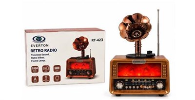 Everton Rt-423  Bluetooth Fm-Usb-Tf-Aux Şarjlı Nostaljik Radyo Gramafon (Alev Ambiyans Işığı)