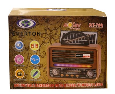 Everton Rt-708  Bluetooth Fm-Usb-Tf-Aux Solarlı  Şarjlı Nostaljik Radyo