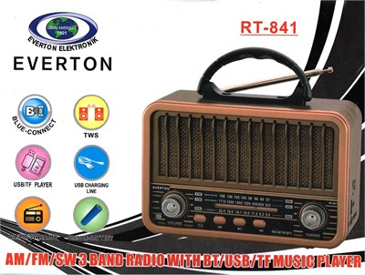 Everton Rt-841 Bluetooth -Usb-Tf-Am-Fm-Sw-Tws-Usb Şarj Nostaljik Radyo