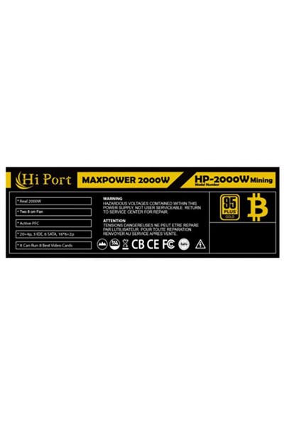 Hiport Maxpower 2000W 1x 20+4pin, 3x Ide, 6x Sata, 16X 6+2p Mining Powersuply Kutulu