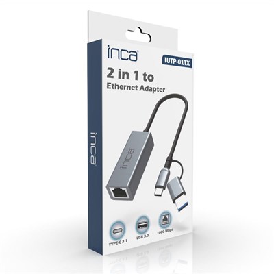 Inca IUTP-01TX Ethernet Adaptörü USB ve TYPE-Cye Bağlantı USB 3.0 ve TYPE-C 3.1 Alüminyum 1000Mbps