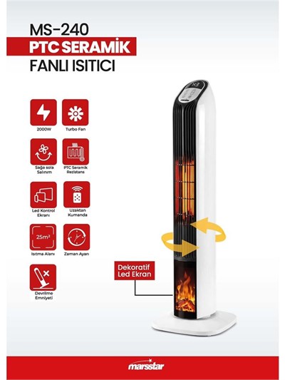 Marsstar MS-240 PTC Seramik Fanlı Isıtıcı Dikey