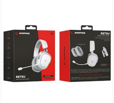Rampage RETSU Beyaz-Gri Kablosuz 2.4G+ Bluetooth Kumaş  Deri  Earpad Mikrofonlu Oyuncu Kulaklığı