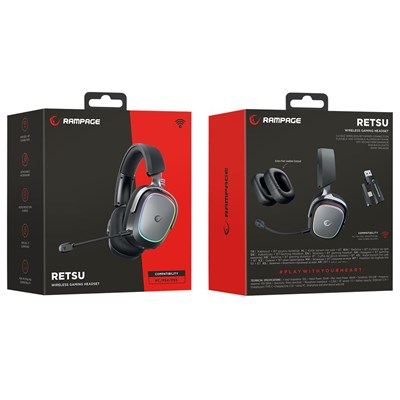 Rampage RETSU Siyah-Gri Kablosuz 2.4G+ Bluetooth Earpad Mikrofonlu Oyuncu Kulaklığı
