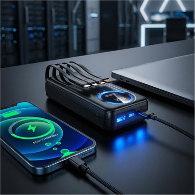 S-link IP-G220 20000mAh PD20W+QC3.0 Dahili Kablolu Siyah LCD Taşınabilir Pil Şarj Cihazı Powerbank