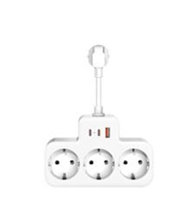 S-link PRZ07 Beyaz 3 Soketli 15mm 1 Usb 2 Type-C PD20W 1050 Joule Bakır Kablolu Akım Korumalı Priz