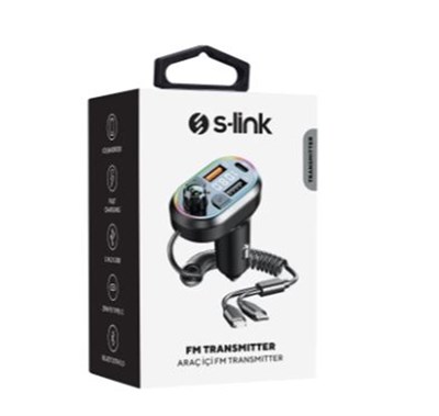 S-link SL-BT307 Çift USB 5V 3.1A-1A Led Işıklı Siyah 2 İn 1 C Port + İphone Bluetooth Fm Transmitter