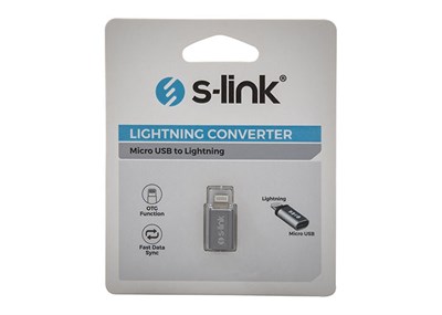 S-link SL-TA20M Gümüş Metal Gövde MicroUSB 5pin F to Lightning M Çevirici
