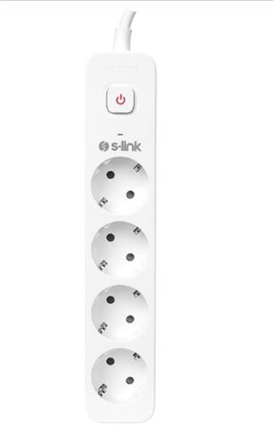 S-link SPG401S 1.5m 1.5mm 100 yüzde  Bakır 750 Joule 4 lü Anahtarlı Akım Korumalı Priz