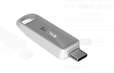 Sandisk SDIXS0N-128G-GN6NE 128GB Phone Drive with USB-C-128GB (Arctic White) Flash Bellek