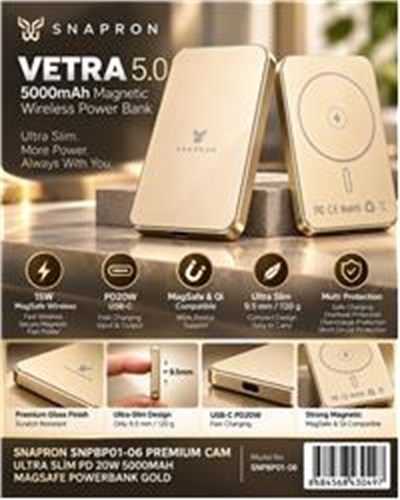 Snapron Snppb01-06 Gold 5000 mah Pd 20W USB- C MAGSAFE Ultra Silim ( Magnetic Wireless)