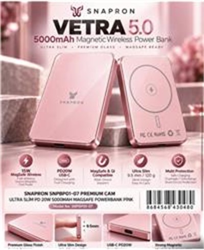 Snapron Snppb01-07 Pembe 5000 mah Pd 20W USB- C MAGSAFE Ultra Silim ( Magnetic Wireless)