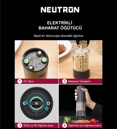 NEUTRON NTL-PG-03 DIŞTAN AYARLI TUZ/BAHARAT ÖĞÜTÜCÜ TEKLİ