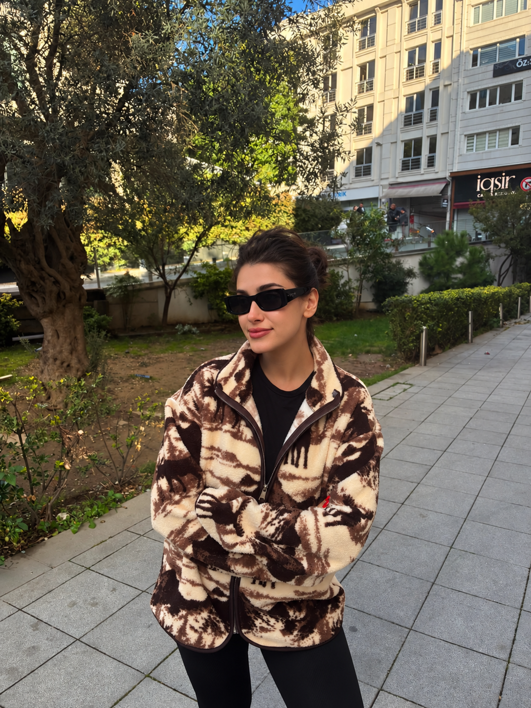 Alaska Geyik Desenli Polar Ceket